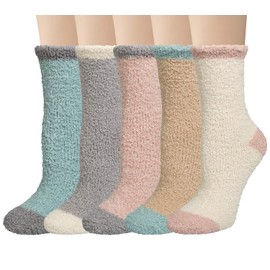 iCamter 5 Pairs Womens Fluffy Fuzzy Socks Cute Warm Winter Slipper Cozy Socks for Women