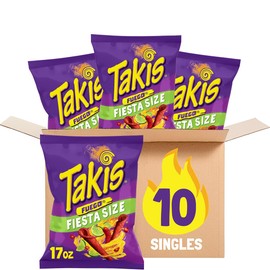 Takis Fuego 10 ct, 17 oz Fiesta Size Case, Hot Chili Pepper & Lime Flavored Extreme Spicy Rolled Tortilla Chips