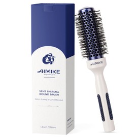 AIMIKE Nano Ionic Tech Small Round Brush, Ceramic Brush for Blow Drying, Styling and Boosting Volume, Natural Wood Handle - 1.4 Inch/35mm