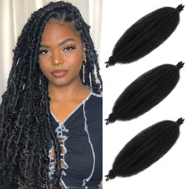 Samtress 22 Inch Marley Twist Braiding Hair 3 Packs Springy Afro Twist Hair Extension Natural Black Pre-fluffed Spring Twist Hair Wrapping Hair for Soft Locs Synthetic for Black Women (#1B)