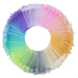 Jeesblsy Organza Bag Jewellery Bag with Drawstring 9 x 12 cm Small Gift Packaging for Wedding Birthday Favour Baby Shower Multicoloured 10 Colours (Pack of 100)