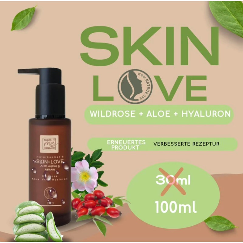 Gesichts-Öl SKIN-LOVE - Wildrose-Aloe Vera-Hyaluron Bio-Naturkosmetik 100ml