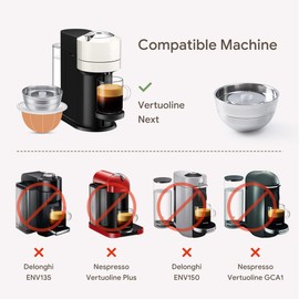 BENFUCHEN Refillable Vertuo Capsules Reusable Coffee Pods Only For VertuoLine Next Coffee Machine, New Version Stainless Steel Cap Refillable Pods Make 230 ML Crema Coffee, 1 Capsule 1 Tamper