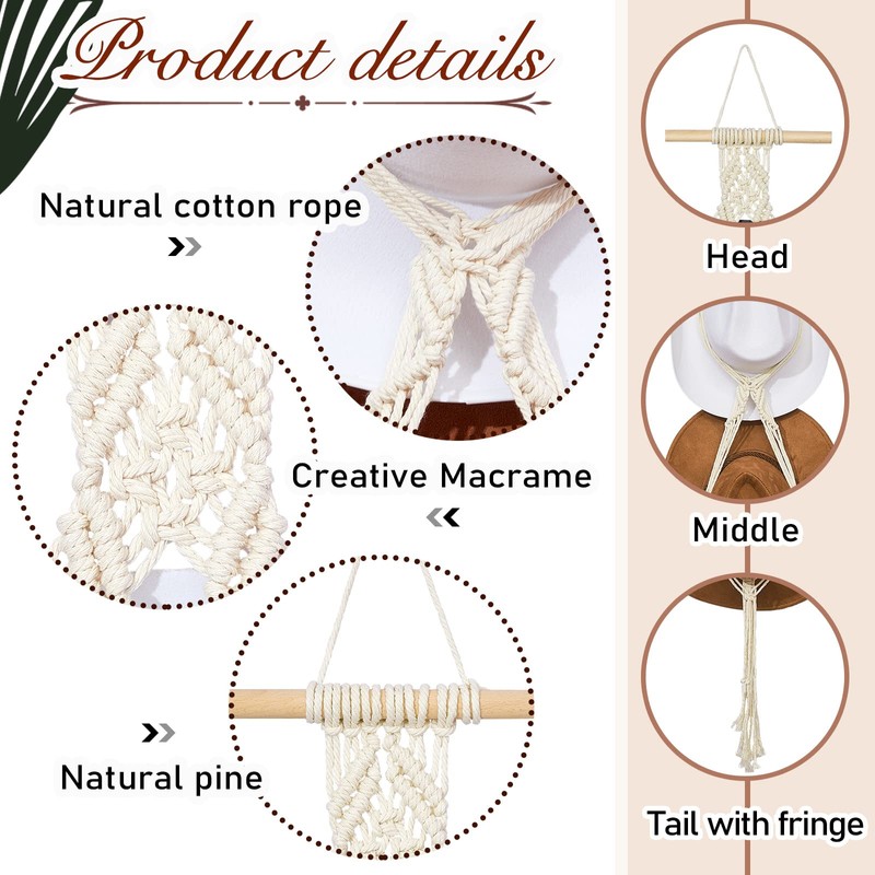 Yulejo Macrame Hat Hangers Boho Hat Rack for Wall Western