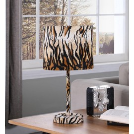 19.25" Faux Suede Tiger Print Metal Table Lamp