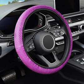 KAFEEK Multiple Colors Elastic Breathable Grid Square Car Steering Wheel Cover 15 inch Universal Fit  All Season Comfort:_Deep Blue B version