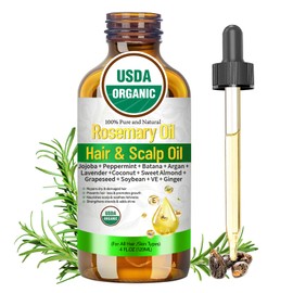 Aceite de romero orgánico con aceite de ricino y cuero cabelludo | USDA, Cold Pressed Hair Oil With Peppermint for Daily Hair and Scalp Care; Ideal fo