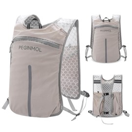 Peginmol Laufweste für Herren & Damen, Leicht Trinkrucksack mit Verstellbarem Brustgurt & Hüftgurt, Laufrucksack mit Reflektierenden Streifen Großem Rückenfach für Laufen, Outdoor, Marathon, Grau