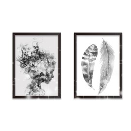 Zamety Set of 2 Bedroom Pictures, Modern Pictures Living Room, 30 x 40 cm Poster Wall Pictures Living Room Pictures Black White for Girls and Feathers, for Bedroom, Living Room and Studios, Unframed