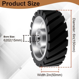 Lounsweer 6x2 Inch Belt Grinder Rubber Wheel, Serrated Contact Wheel, 65a Rubber Hardness with 6202 Bearing for Belt Machine, Polishing Machine Suitable for 180 and 200 Grit Sanders