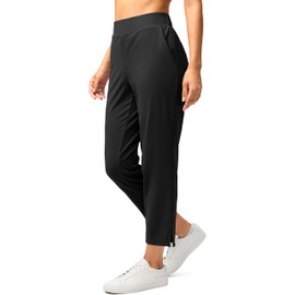 G Gradual Women's Pants Ankle 7/8 Golf Pants 3 Pockets Stretchy Petite Travel Pants with Inner Drawstring for Work Business Casual Athletic, Black, XS