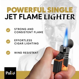 Palio Siena Single Jet Flame Cigar Lighter, Extra Large Fuel Tank (Yellow) Pack of 2
