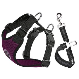 SlowTon Dog Harness with Seat Belt for Car, Double Layer Breathable Latex Mesh Puppy Harness, Regular Safety Harness Dog for All Everyday Sports (Burgundy, XXS)