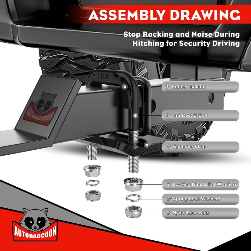 AUTORACCOON Hitch Tightener Anti-Rattle Clamp - Heavy Duty Hitch Stabilizer