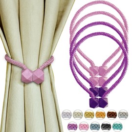 Yazikisa 4 Pack Curtain Tiebacks Magnetic Tie Backs for Curtains Outdoor Holdbacks Ties Magnet Rope Hooks Buckle Elegant Weave Nursery Decor Room Shower Gazebo Pink Purple