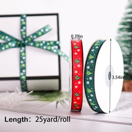 BYZANDQI Christmas Ribbon 25 Yards, 3/8" Merry Christmas Grosgrain Ribbon Glitter Red Green Satin Ribbon for Gift Wrapping Crafts Wreaths, 2 Rolls