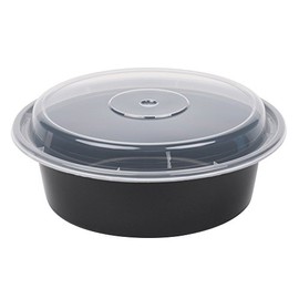 Newspring Pactiv NC729B Containers with Lids, 1 Compartment, Black/Clear, 32oz, 150 Bases and Lids