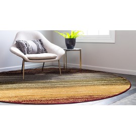 Unique Loom Barista Collection Modern Multi Striped Contemporary Gradient Beige Round Rug (4' 0 x 4' 0)