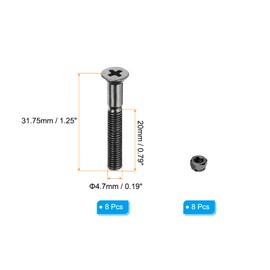 PATIKIL Skateboard Mounting Hardware 1.25", 8pcs Carbon Steel Skateboard Screws Bolts&Nuts Flat Head for Cruiser, Black