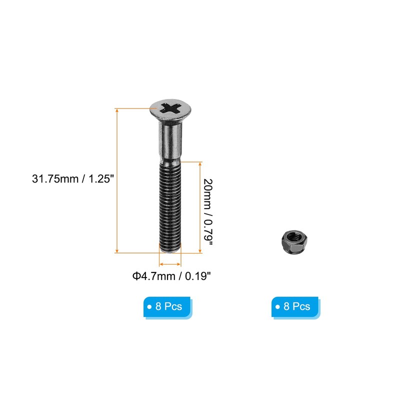 PATIKIL Skateboard Mounting Hardware 1.25", 8pcs Carbon Steel Skateboard Screws