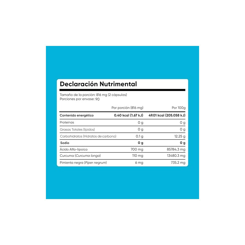Ácido Alfa Lipoico 700mg Cápsulas Veganas con Cúrcuma 180 Cápsulas