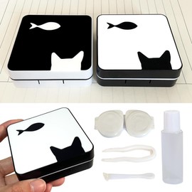 Howinn White Contact Lens Case Travel Size, Cat Eye Contact Case Cute Colored Contact Lenses Applicator Removal Tool Kit with Mirror Solution Bottle for Daily Outdoor
