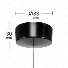 ElekTek Premium Satin Black Bathroom Light Pull Cord Switch Kit - Black Square Bar Black Cord