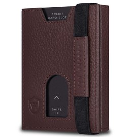 VON HEESEN Slim Wallet with RFID Protection - Card Case for Men and Women - Mini Leather Wallet - Small Wallet - Wallet, dark brown, With XL coin compartment
