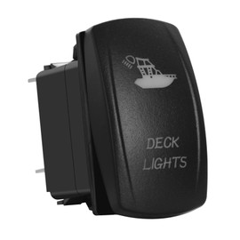 BACAUTOPARTS Blue Backlit Deck Lights Rocker Switch with Jumper Wires 5P ON-Off SPST Toggle Switch for Marine Boat Pontoon Fishing Boat Yacht Sailboat Ship 12V/20A 24V/10A