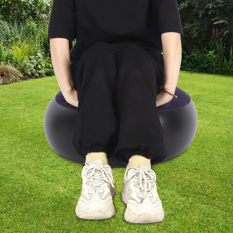 01 Inflatable Flocking Chair, Foldable Indoor Outdoor Round Portable Inflatable