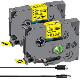 Acmerota Tze-631 Label Tape Replaces Brother 12 mm x 8 m Black on Yellow Tze-631 Tze631 TZ-631 Laminated Label Tape for Brother P-touch PT-P700 PT-P750W PT-1000 PT-1010 PT-1090 PT-1230 PT-1250, Pack