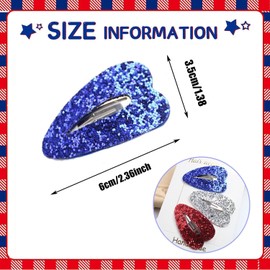 3PCS 4th of July Hair Clips Glitter Sequin Patriotic Hairpins Hair Barrettes Sparkly Red, White and Blue Snap Clips Independence Day Hair Grips Heart Shape Claw Clips for Women National Day Hair Decor