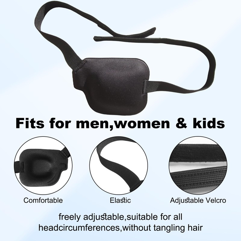 RIKEYO 2Pcs 3D Eye Patches for Adults, Adjustable Medical Eyepatch,Black(Left)