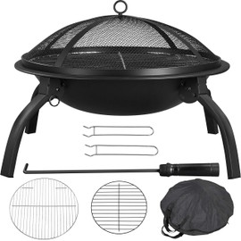 Yaheetech 21inch Fire Pit Portable Folding Steel Fire Bowl Garden Treasures Fire Pit for Outside Fireplace with Carrying Bag, Spark Screen, BBQ Grill & Log Grate for Patio Backyard Camping Bonfire