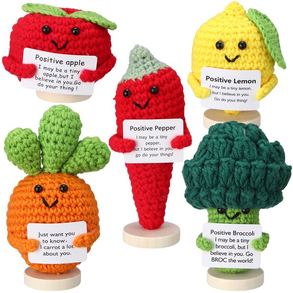 Yuntau 5 Pcs Crochet Positive Vegetables with Base Emotional Fruits