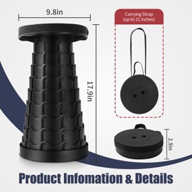 Kicyosl Collapsible Stool, Upgraded Folding Stool, Portable Stool Load Capacity 550lbs Folding Stool with Carrying Straps - Telescoping Stool for Outdoor Fishing Hiking Gardening Travel BBQ (Black)