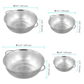 CHIHEUNG 4 PCS Stainless Steel Colander with Handle, Metal Micro-Perforations Colanders, Thickened Large Food Strainer for Food Rice Fruit Vegetable Pasta