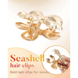 HAIMEIKANG 2 PCs Metal Gold Shell Hair Claw Clips for Women - Fashion Seashell Hair Clips for Most Hairstyles, Such as Thick and Long Hair, Straight and Curly Hair