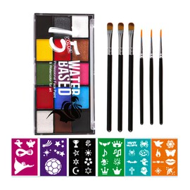 ANCLLO Face Colours Children's Make-Up Set 15 Colours Face Paint Makeup Palette with 4 Brushes and 40 Tattoo Templates