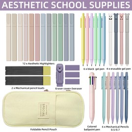 Dacono School Supply Set with Stationery Case, Pastel Highlighters, Gel Pens, Mechanical Pencils, College Essentials