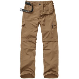 Mens Hiking Pants Quick Dry Lightweight Fishing Convertible Zip Off Safari Trousers #6088-Dusty Brown-38