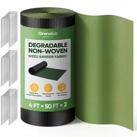 Grenebo Weed Barrier Fabric, 4FT x 100FT, Non-Woven Landscape Fabric, Easy to Cut & Fray-Resistant, Breathable & Permeable, Landscaping Fabric with 30 Stakes, for Gardens, Flower Beds, Vegetable Plots