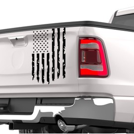 Aldera Graphics Distressed American USA US Flag Truck Tailgate Vinyl Decal Compatible with Most Pickup Trucks - Rear Graphic Car Decal Sticker (10" x 18") (Matte Black)
