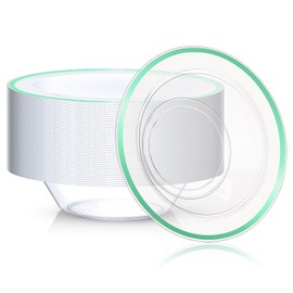 FoldTier 50 Pcs Summer Clear Plastic Party Bowls 12 oz Ice Cream Dessert Bowls Disposable Dinnerware Elegant Tableware Dishes for Catering, Holidays, Parties Supplies, Weddings(Green,Single Side)