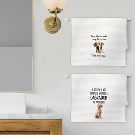 FIicy Labrador Gifts Kitchen Towels Set of 2, Labrador Dog Owner Gifts Dish Towels, Yellow Labrador Retriever Gifts Decorative Hand Towels for Kitchen, Labrador Dog Lovers Kitchen Decor(16x24 Inch)