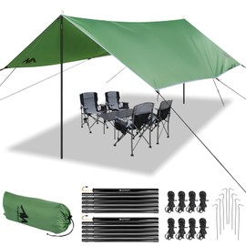 AYAMAYA Camping Tarp with Poles Heavy Duty, 10 x 15 FT Extra Large Waterproof Tarp Tent Awning, Hammock Rain Fly Sun Shelter for Camping, Beach, Picnic, Outdoor Activities