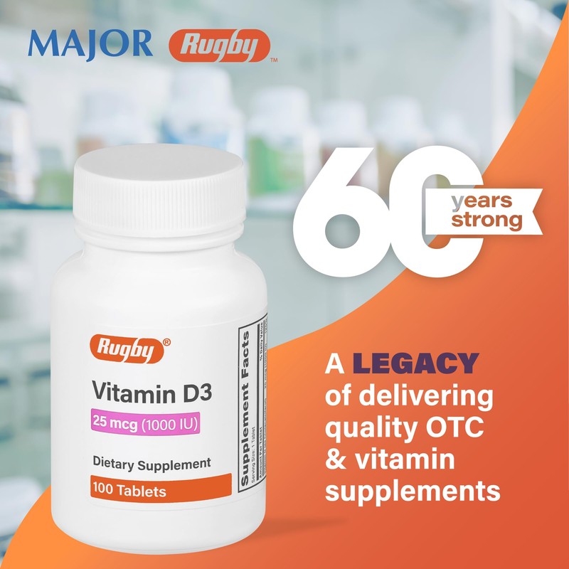 Rugby Vitamin D3, 25 mcg (1,000 IU) - Dietary Supplement