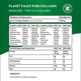 Planet Paleo Pure Collagen Powder (60 Servings, 450g) | for Healthy Skin, Joints, and Gut Health | Grass Fed, Non-GMO and Gluten-Free Bovine Collagen