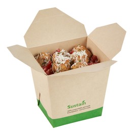 Restaurantware Sustain 26 Ounce Sturdy Paper Take Out Boxes, 50 Disposable Take Out Food Containers - With PLA lining, Compostable, Bamboo Paper Containers, Built-In Tab-Lock Cover, Greaseproof