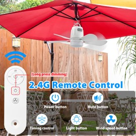 Gliztech Gazebo Fan Outdoor Hanging with Light, Patio Plug in Ceiling Fan with 16.5ft Cord, Remote & Hook, Portable for Outside Canopy, Pop up Tent, Pergola (20'')
